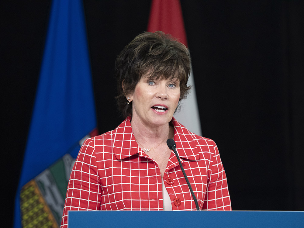  Energy Minister Sonya Savage explains the well site rehabilitation program during a press conference in Edmonton on Friday.