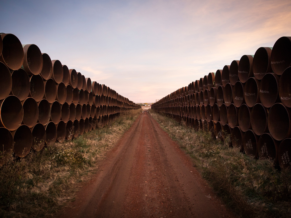  Pipe is stacked near Gascoyne, North Dakota, for construction of the proposed Keystone XL pipeline on Oct. 14, 2014.