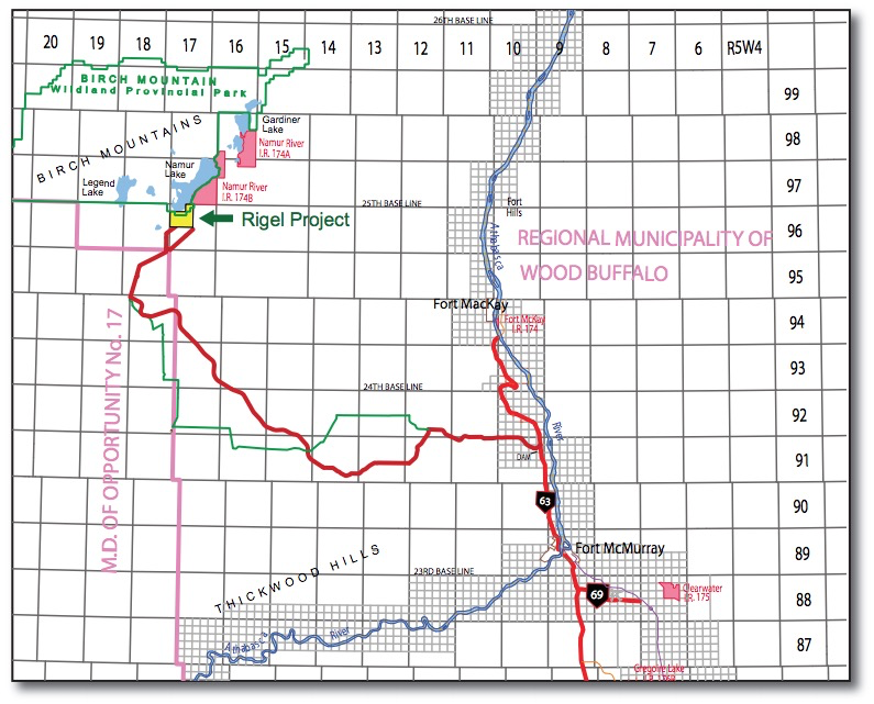  Location of Prosper Petroleum Ltd.’s Rigel SAGD project.