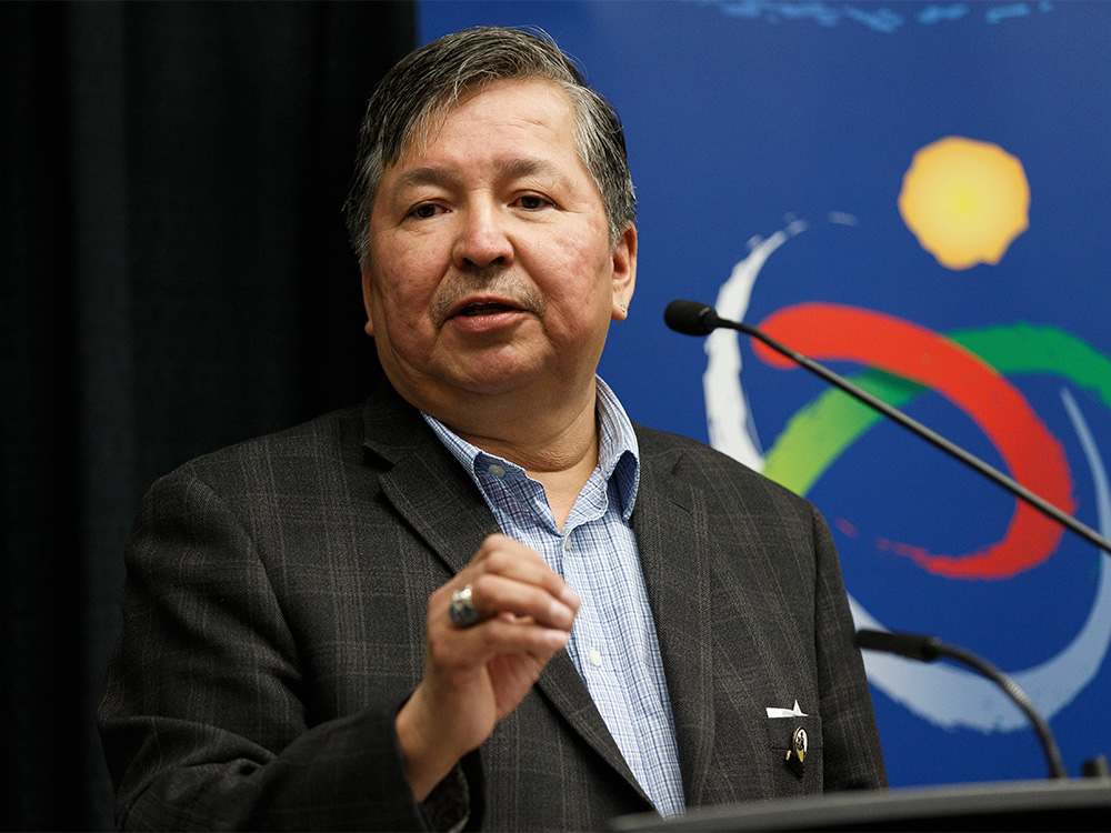  Fort McKay First Nation Chief Mel Grandjamb speaks during a press conference at the Moose Lake Together Summit in Edmonton, on Friday, Jan. 31, 2020.