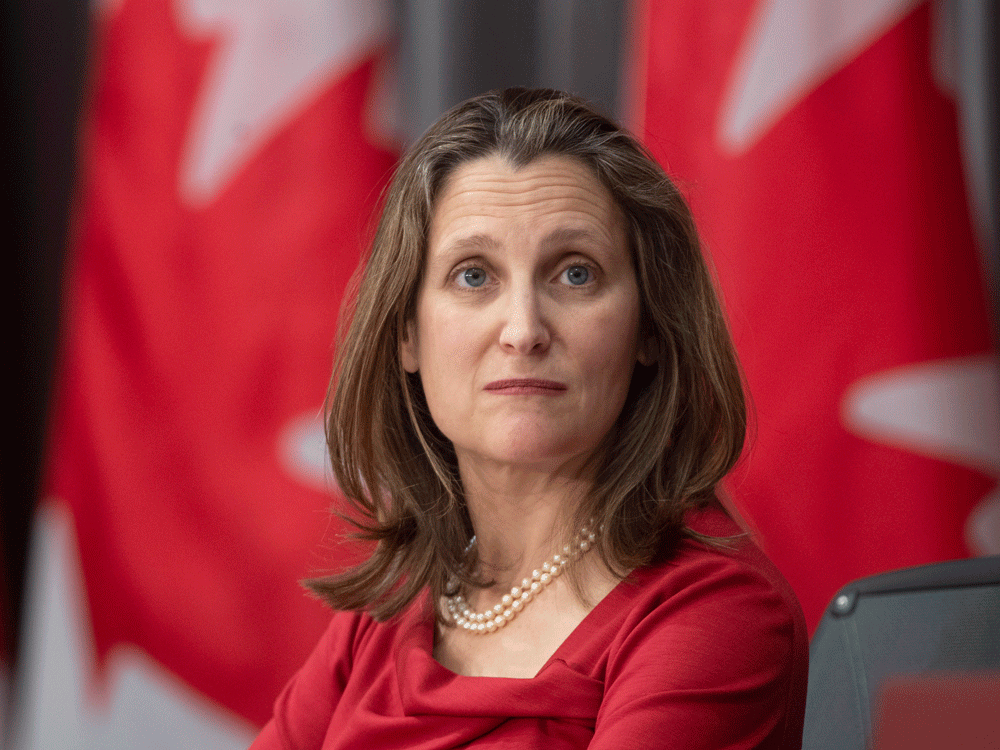  Deputy Prime Minister Chrystia Freeland during a news conference on COVID-19 in Ottawa, April 6, 2020.