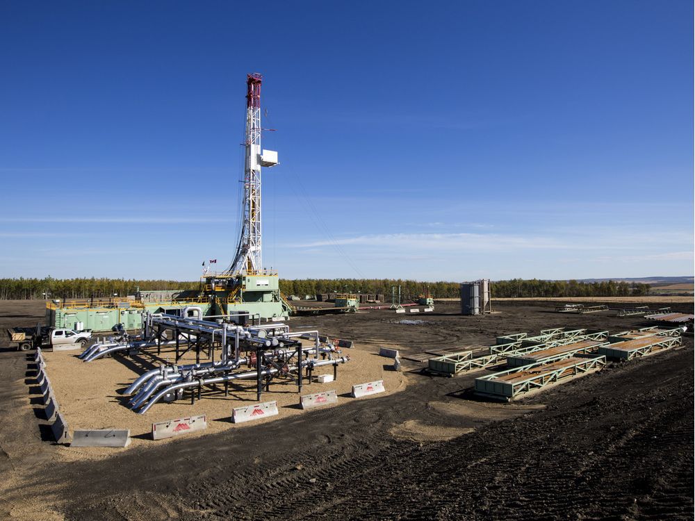  A September 2014 handout of an Encana natural gas drilling rig in the Montney called PD 521.