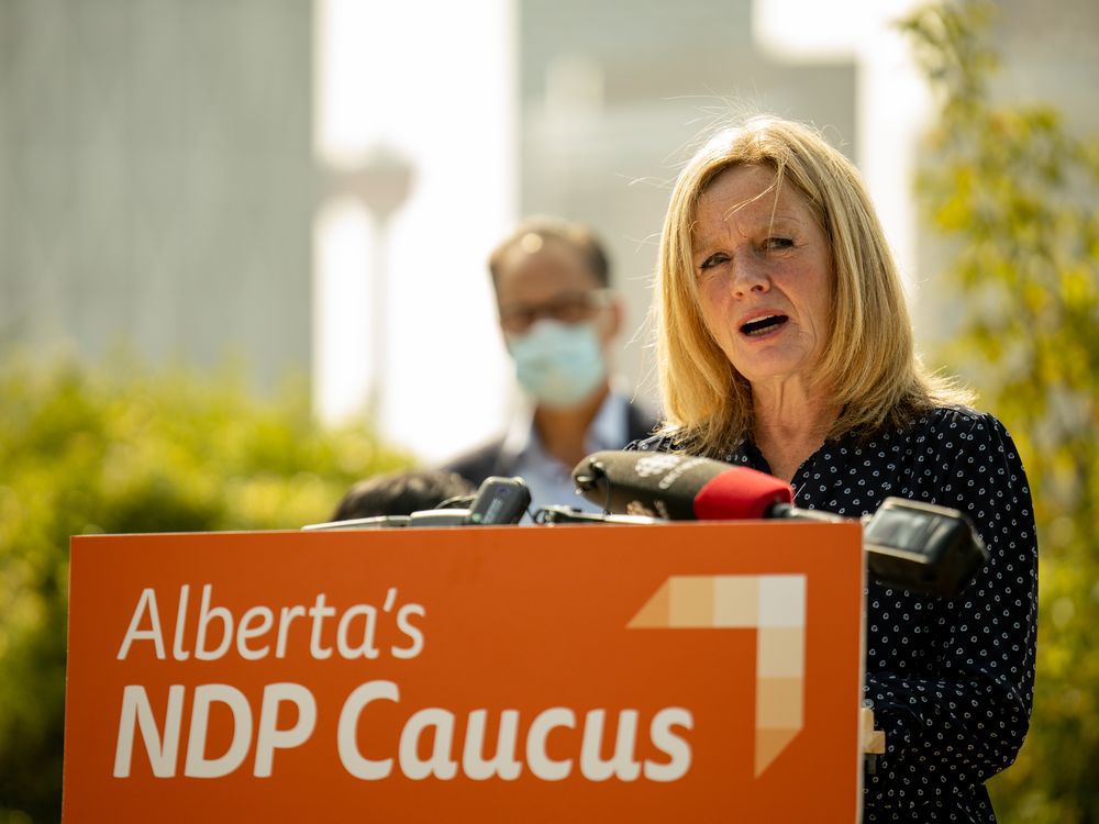  NDP Leader Rachel Notley speaks at a news conference in Calgary on Thursday Sept. 17, 2020.