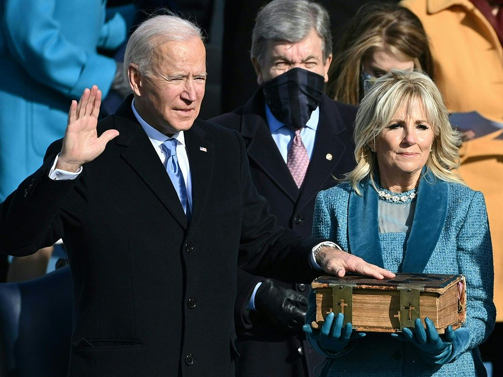  Joe Biden takes the oath of office during the swearing-in ceremony of the 46th U.S. President on Wednesday.