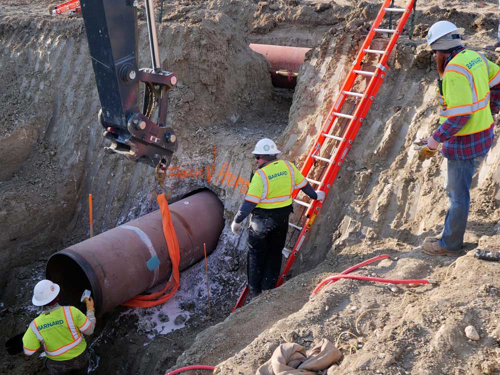  Construction underway of a section of the Keystone XL crude oil pipeline on the Canadian side of the border in April 2020.