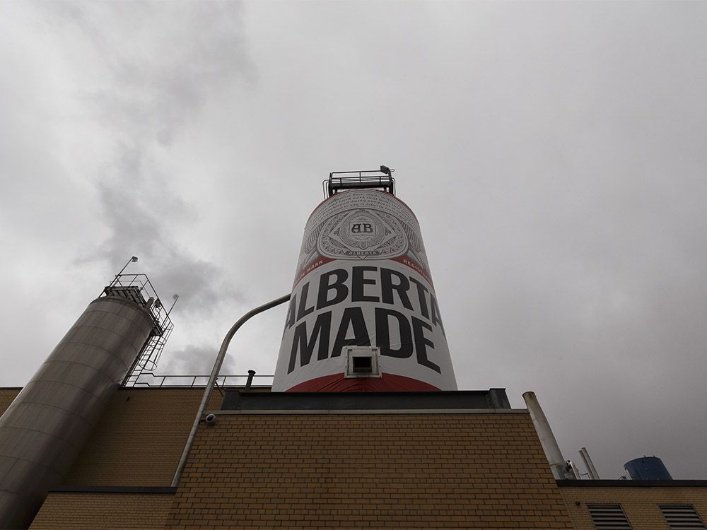  An Alberta Made sign is seen during a brewery tour after a capital investment announcement at Labatt Breweries of Canada’s Edmonton Brewery in Edmonton, Alberta on Wednesday, Sept. 20, 2017.