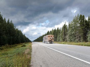A truck carrying lumber in Quebec.