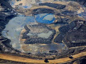 An aerial view of Canadian Natural Resources Limited (CNRL) oilsands mining operation near Fort McKay, Alta.
