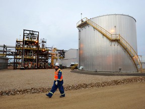 An oilfield worker at a facility in Alberta.