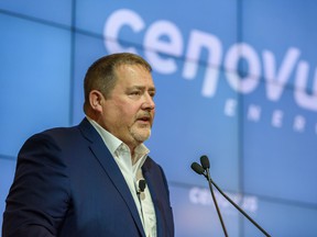 Cenovus CEO Alex Pourbaix speaks at a news conference on Jan. 30, 2020.