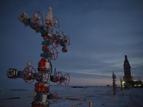 Wellhead equipment at the Utrenneye field, the resource base for Novatek’s Arctic LNG 2 project, in the Arctic circle about 2,500 km from Moscow on Nov. 30, 2021.