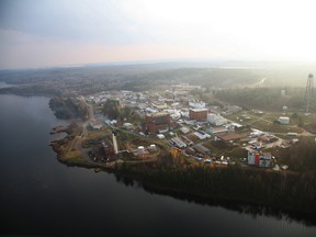 An aerial view of the Chalk River site on the shores of the Ottawa River.
