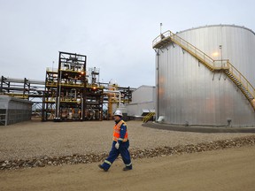 An oilsands worker at a facility in Conklin, Alberta.