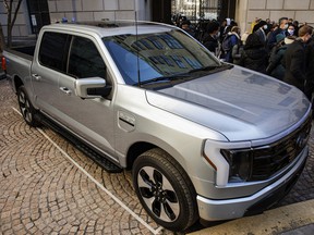 A Ford F-150 Lightning electric pickup truck at the Environmental Protection Agency headquarters in Washington, D.C.