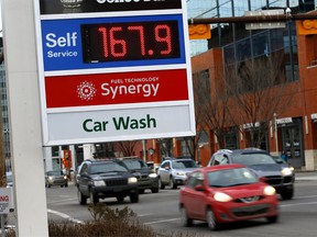 Gas prices in Calgary on Monday, March 7, 2022.