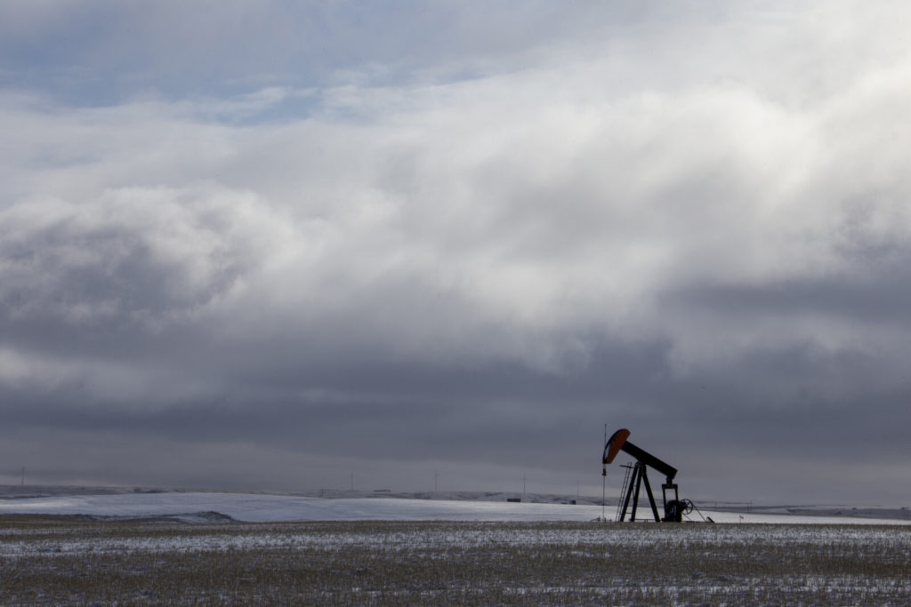 Pump jack in Saskatchewan winter.