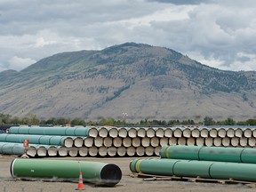 FILE PHOTO: A pipe yard servicing government-owned oil pipeline operator Trans Mountain is seen in Kamloops, British Columbia, Canada June 7, 2021.