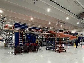 De Havilland Aircraft of Canada of their Calgary plants. This aircraft is under conversion in Calgary as part of the CL-415EAF Enhanced Aerial Firefighter program at an existing De Havilland plant in Calgary.