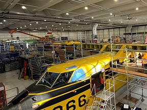 De Havilland Aircraft of Canada of their Calgary plants. This aircraft is under conversion in Calgary as part of the CL-415EAF Enhanced Aerial Firefighter program at an existing De Havilland plant in Calgary.