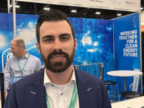 Riley Found, senior advisor of strategic initiatives with the Canadian Nuclear Foundation, is talking with the public this week about the role nuclear energy can play in getting to net zero emissions from the Global Energy Show convention at the BMO Centre in Calgary on Tuesday, June 7, 2022.