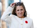 Deputy Prime Minister and Minister of Finance Chrystia Freeland arrives to a news conference about the fall economic statement in Ottawa, November 3, 2022.