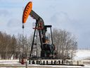 Pumpjacks northwest of Calgary were photographed on Tuesday, March 8, 2022. 