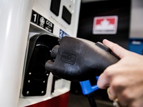 Petro Canada's electric vehicle charging station is shown on display at the Canadian International Auto Show in Toronto in 2019.