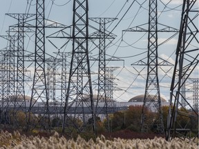 Hydro corridor with the Pickering Nuclear Generating Station in the background in Pickering, Ont.