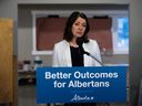 Premier Danielle Smith speaks to the media during a press conference in Edmonton Thursday Jan. 12, 2023.