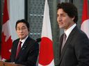 Prime Minister Justin Trudeau and Japanese Prime Minister Fumio Kishida hold a news conference on Jan. 12 in Ottawa. 