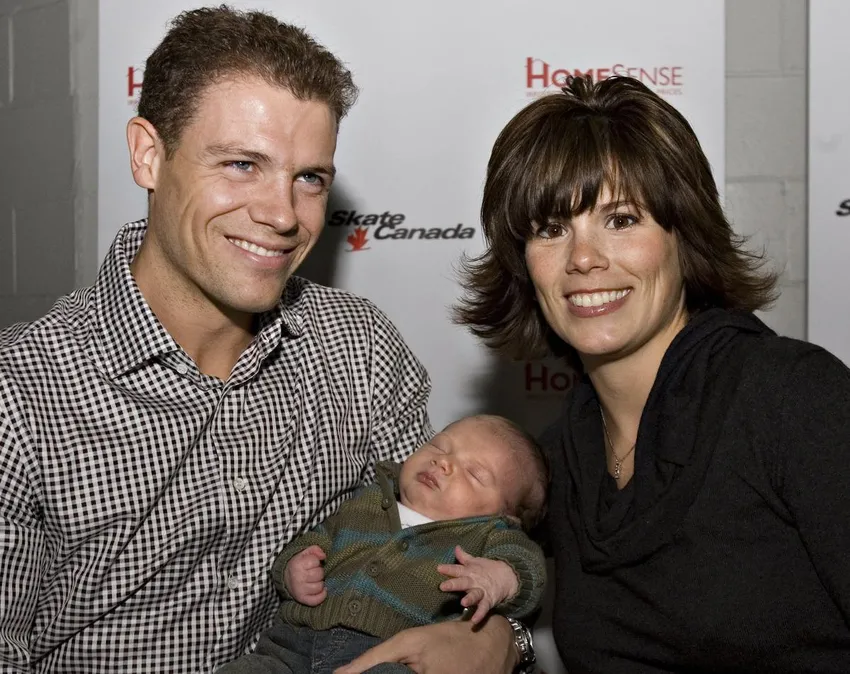Pelletier and Salé, who became a couple off the ice, pictured with their one-month-old son in 2007.