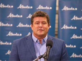 Paul McLauchlin, president Rural Municipalities of Alberta, speaks at the Harmony Beef plant near Balsac, north of Calgary.