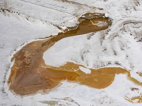 A tailings pond at Imperial Oil’s Kearl oilsands operation north of Fort McMurray on Feb. 25, 2023.