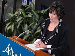 Environment and Protected Areas Minister Sonya Savage speaks during a funding announcement in Calgary on Monday, February 13, 2023.