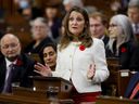 Canada's Deputy Prime Minister and Minister of Finance Chrystia Freeland delivers the fall economic statement in the House of Commons on Parliament Hill in Ottawa, Ont. on Nov. 3, 2022. 