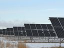 Solar panels are shown near the Shepard Landfill site in southeast Calgary.