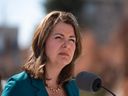 Alberta Premier Danielle Smith speaks during a press conference marking the beginning of the 2023 provincial election on May 1.