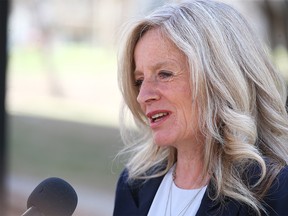 Alberta NDP leader Rachel Notley speaks in Calgary on Thursday, May 4, 2023.