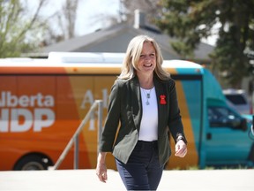NDP Leader Rachel Notley arrives at a campaign event in Calgary on May 5.