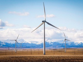 TransAlta wind turbines are shown at a wind farm near Pincher Creek, Alta. on March 9, 2016.