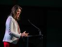 Alberta Premier Danielle Smith makes a keynote speech at the Global Energy Show in Calgary on June 13.