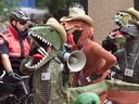 Protesters give police an earful during the 2000 World Petroleum Congress in Calgary. 