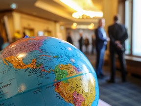 Participants arrive at the Global Business Forum at the Banff Springs Hotel on Thursday, September 21, 2023.