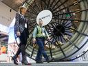 Calgary Mayor Jyoti Gondek tours the World Petroleum Congress exhibition floor with EventWorx Corporation president and CEO Wes Scott on Sunday, September 17, 2023.