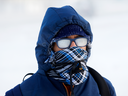 Students head back to residence at the University of Alberta, in Edmonton, Jan. 12, 2024. Extreme cold warnings continue in the province with wind chill values between -40 and -55 C.